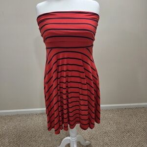 Red and Blue Strapless Stripe Dress